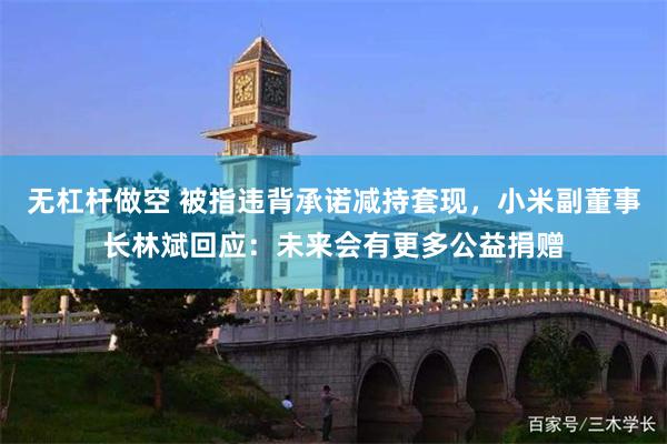 无杠杆做空 被指违背承诺减持套现，小米副董事长林斌回应：未来会有更多公益捐赠