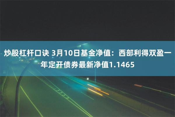 炒股杠杆口诀 3月10日基金净值：西部利得双盈一年定开债券最新净值1.1465